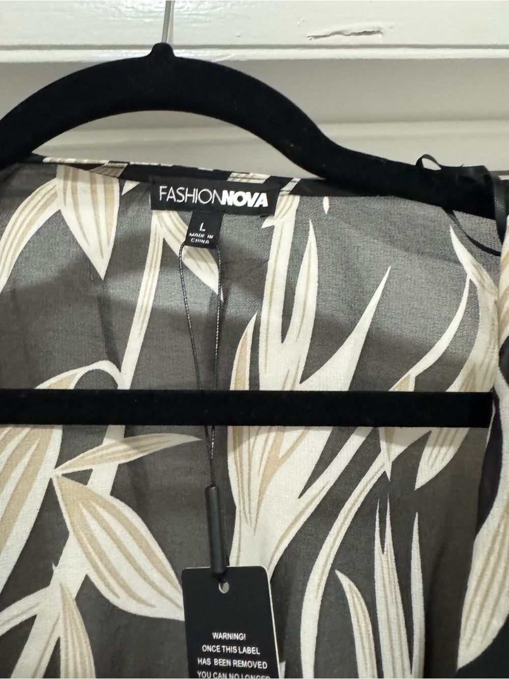 Fashion Nova Black Sheer Maxi Dress with Cream Leaf Print - Picture 5 of 12